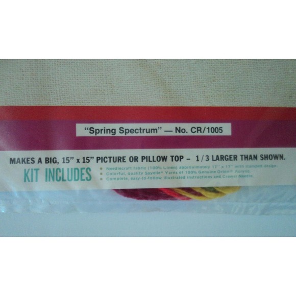 Crewel Embroidery Kit Spring Spectrum Picture Or Pillow Top 15" x 15" #CR/1005 - Picture 4 of 4
